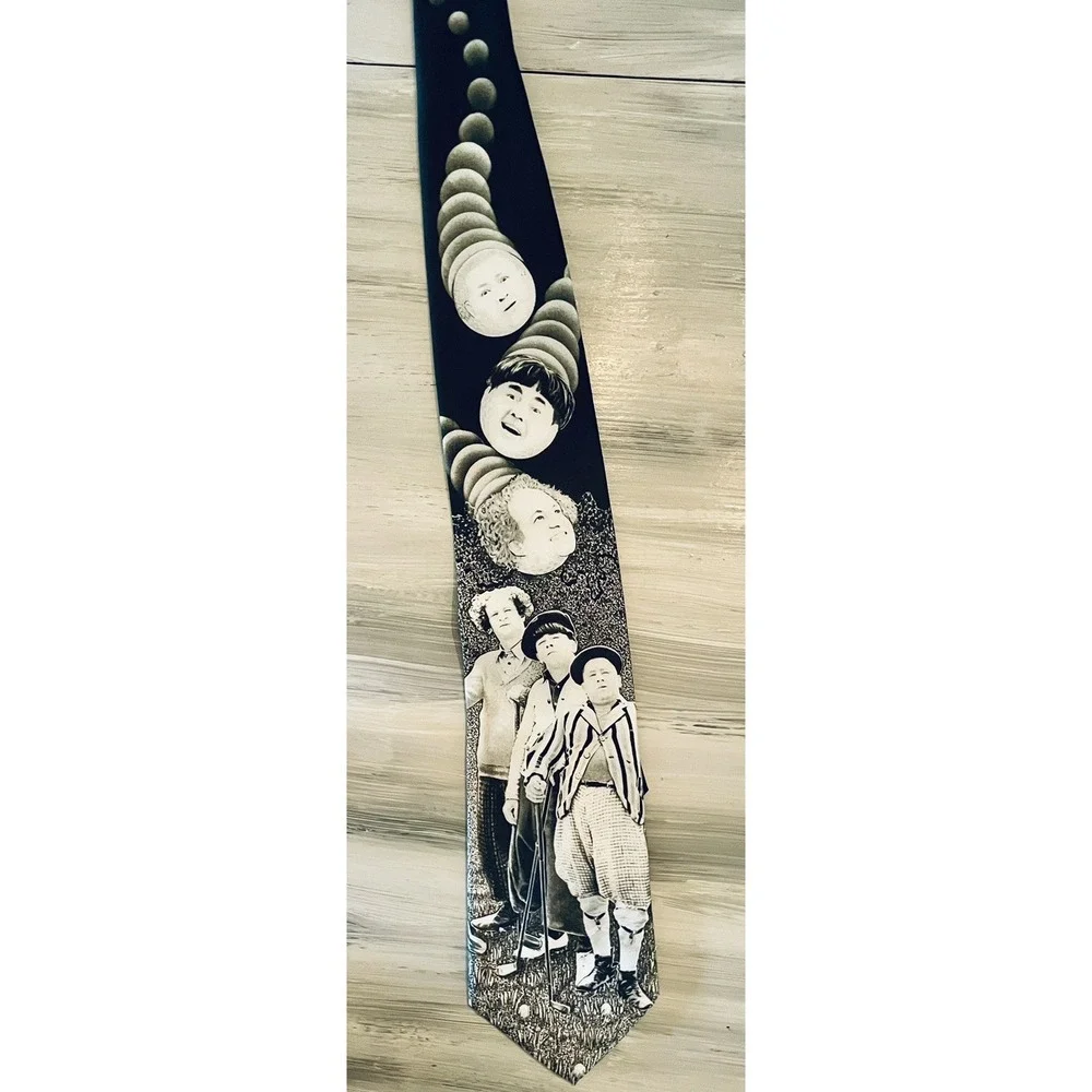 Ralph Marlin The 3 Stooges VTG 1995 90s Neck Tie Curly Larry Moe Golfing Novelty